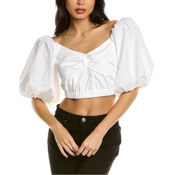 NWT Jason Wu Cropped White Puff Sleeve Sweetheart Top - Picture 1 of 8